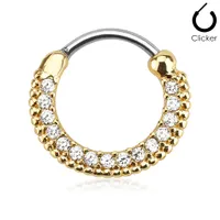 Gold Plated Surgical Steel White CZ Easy Hinged Clicker Septum Ring