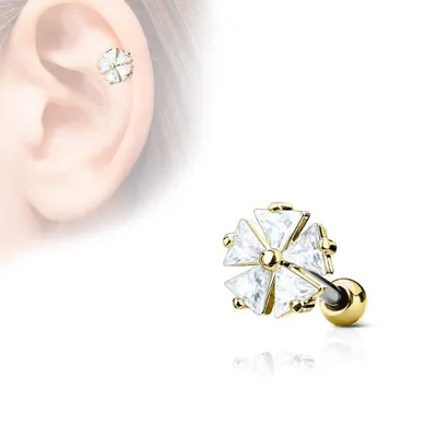 Gold Plated Surgical Steel White CZ Flower Helix Barbell