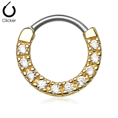 Gold Plated Surgical Steel White CZ Gem Septum Ring Clicker Hoop