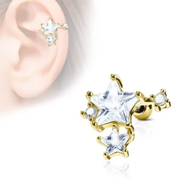 Gold Plated Surgical Steel White CZ Star Cluster Helix Barbell
