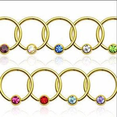 Gold PVD Surgical Steel Captive Bead Ring Hoop with Gem Ball