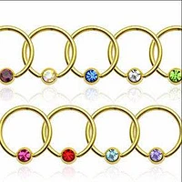 Gold PVD Surgical Steel Captive Bead Ring Hoop with Gem Ball