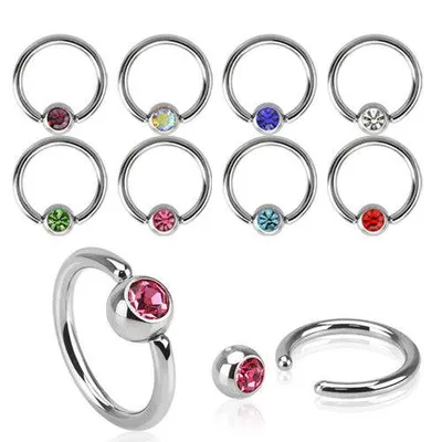 High Polished Surgical Steel Multi Use Captive Bead Ring Hoop with Gem Ball