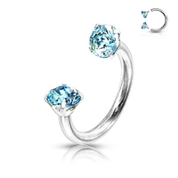 Internally Threaded Surgical Steel Double Aqua CZ Gem Horseshoe