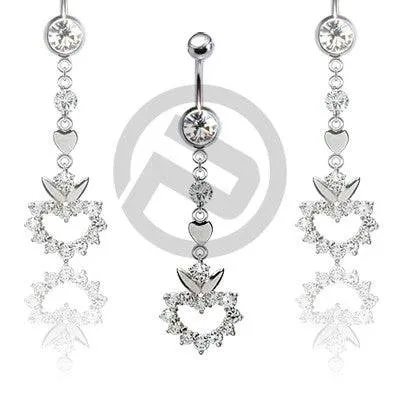 Long Heart Clear CZ Gem Drop Dangle Belly Button Navel Ring