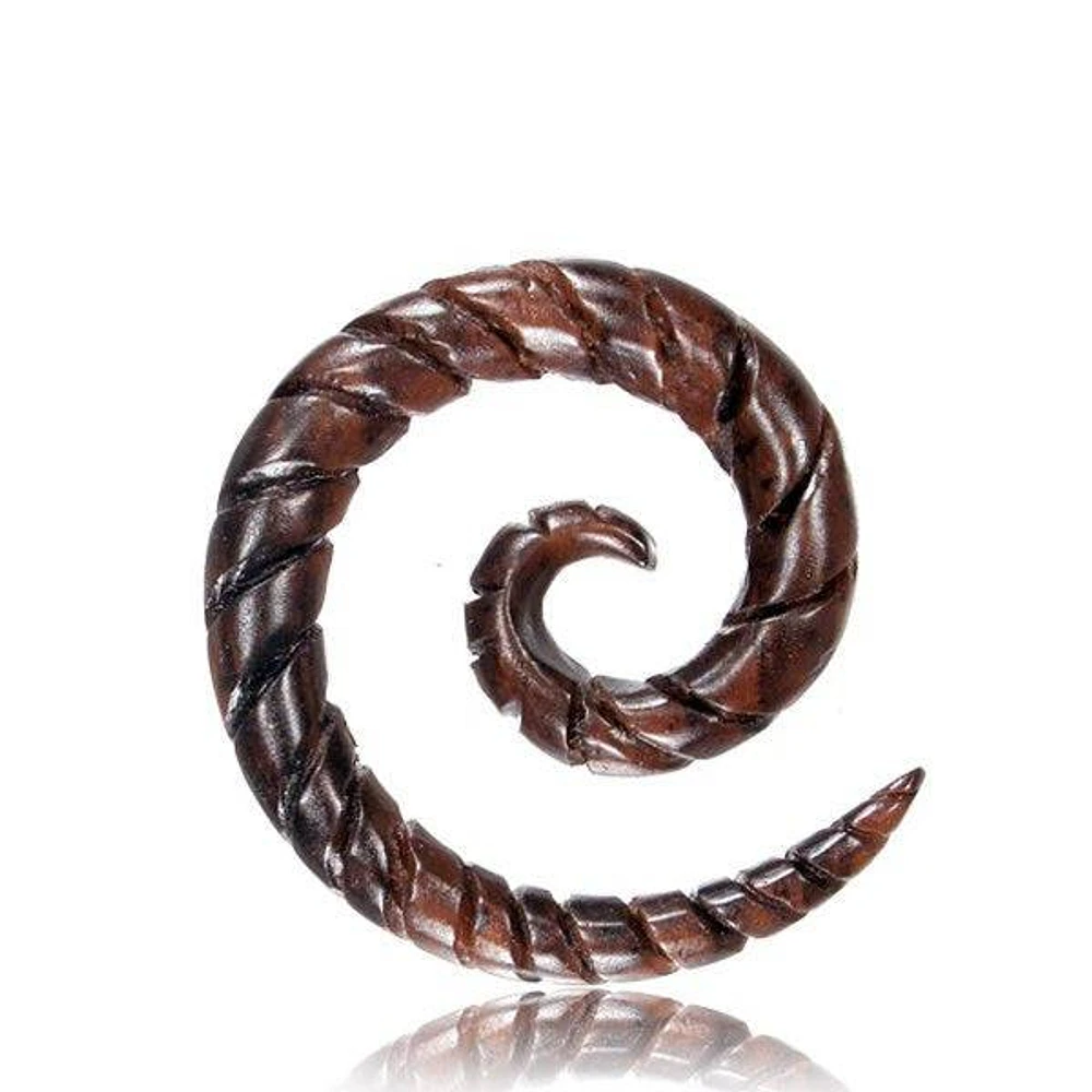 Organic Etched Carved Narra Wood Ear Spiral