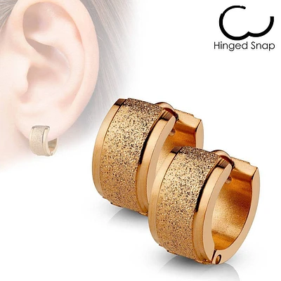 Pair of 316L Surgical Steel 2 Size Rose Gold Glitter Hinged Hoop Earrings