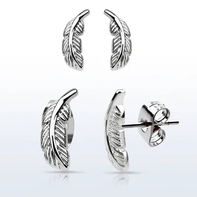 Pair of 316L Surgical Steel Feather Stud Earrings