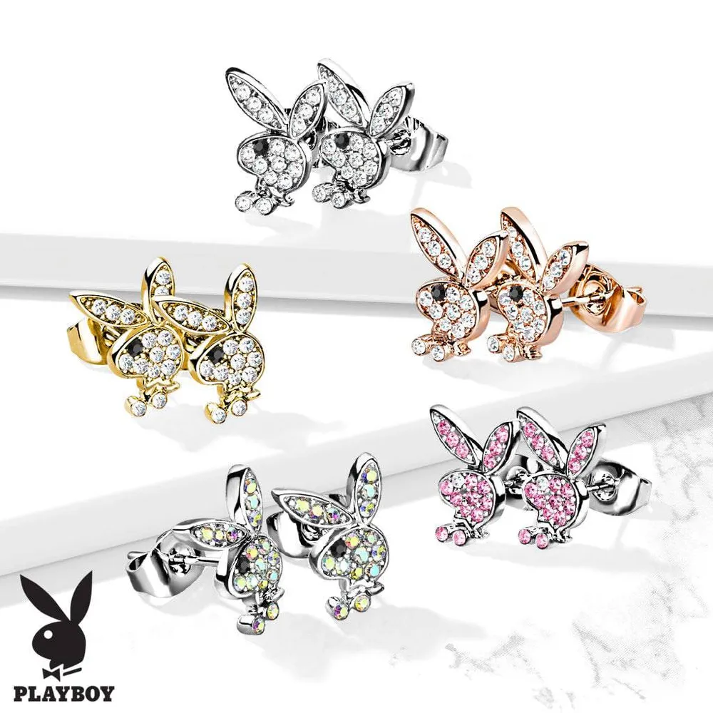 Pair of 316L Surgical Steel Playboy Aurora Borealis CZ Stud Earrings