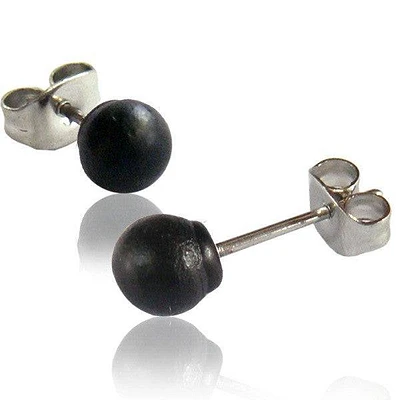 Pair of 6mm Organic Black Areng Wood Ball Earring Studs