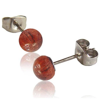 Pair of 6mm Organic Tamarind Wood Ball Earring Studs