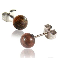 Pair of 6mm Organic Teak Wood Ball Earring Studs