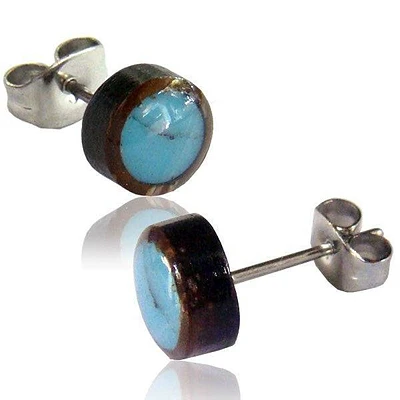 Pair of 8mm Organic Coco Shell Wood Disk Earring Studs
