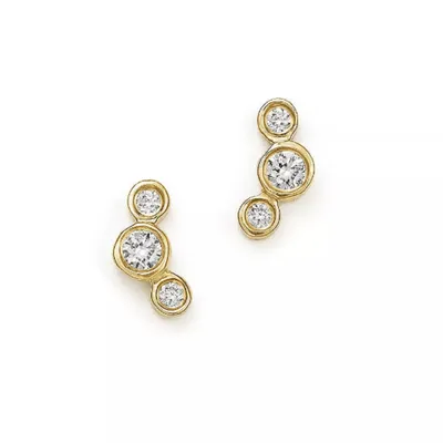 Pair of 925 Sterling Silver Gold PVD 3 CZ White Gem Minimal Earrings