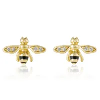 Pair of 925 Sterling Silver Gold PVD Bumble Bee Minimal Stud Earrings With White CZ Wings