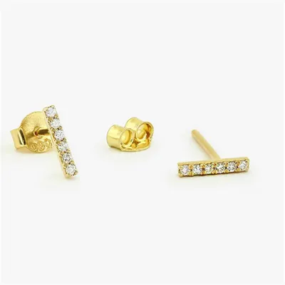Pair of 925 Sterling Silver Gold PVD Diamond Bar Dainty Minimal Stud Earrings