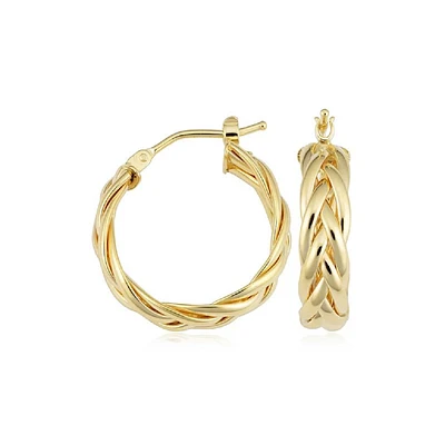 Pair of 925 Sterling Silver Gold PVD Large Braided Minimal Hoop Earrings