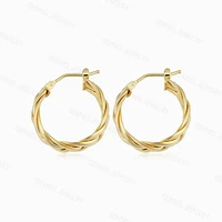 Pair of 925 Sterling Silver Gold PVD Large Braided Minimal Hoop Earrings