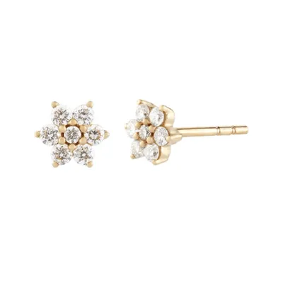 Pair of 925 Sterling Silver Gold PVD Large White CZ Diamond Flower Minimal Earrings