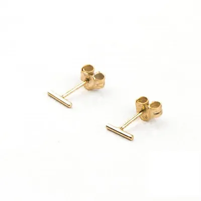 Pair Of 925 Sterling Silver Gold PVD Simple Dainty Line Minimal Stud Earrings