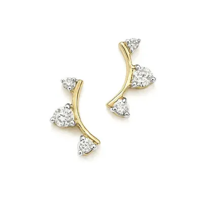 Pair of 925 Sterling Silver Gold PVD White 3 CZ Gem Curve Minimal Earrings