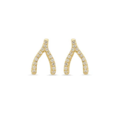 Pair of 925 Sterling Silver Gold PVD Wishbone Gem Minimal Earrings