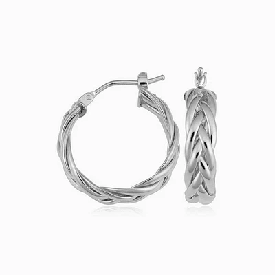 Pair of 925 Sterling Silver Large Braided Minimal Hoop Earrings