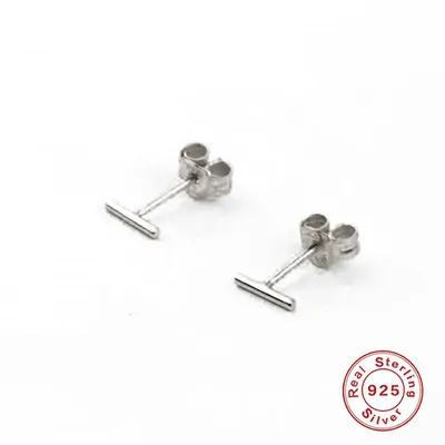 Pair Of 925 Sterling Silver Simple Dainty Line Minimal Stud Earrings