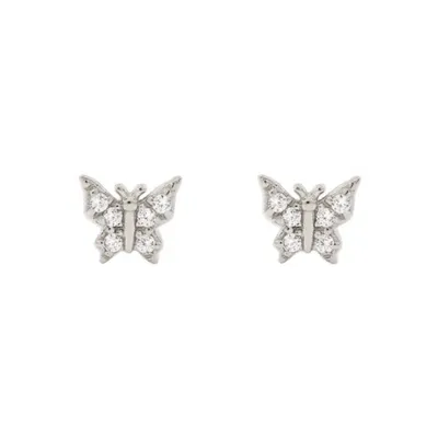 Pair of 925 Sterling Silver Small Butterfly Gem Minimal Earrings