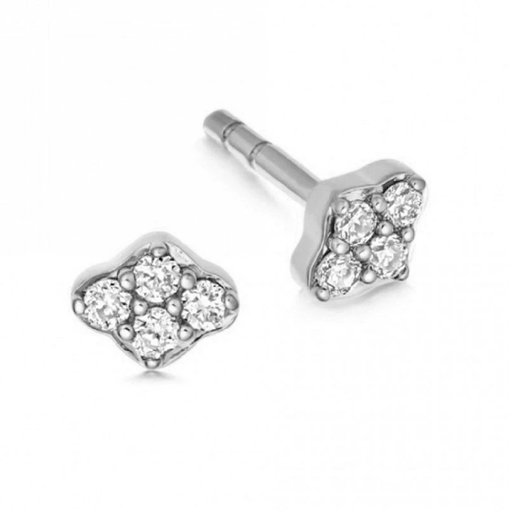 Pair of 925 Sterling Silver Small Diamond Shaped White CZ Gem Minimal Earrings