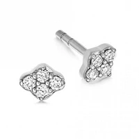 Pair of 925 Sterling Silver Small Diamond Shaped White CZ Gem Minimal Earrings