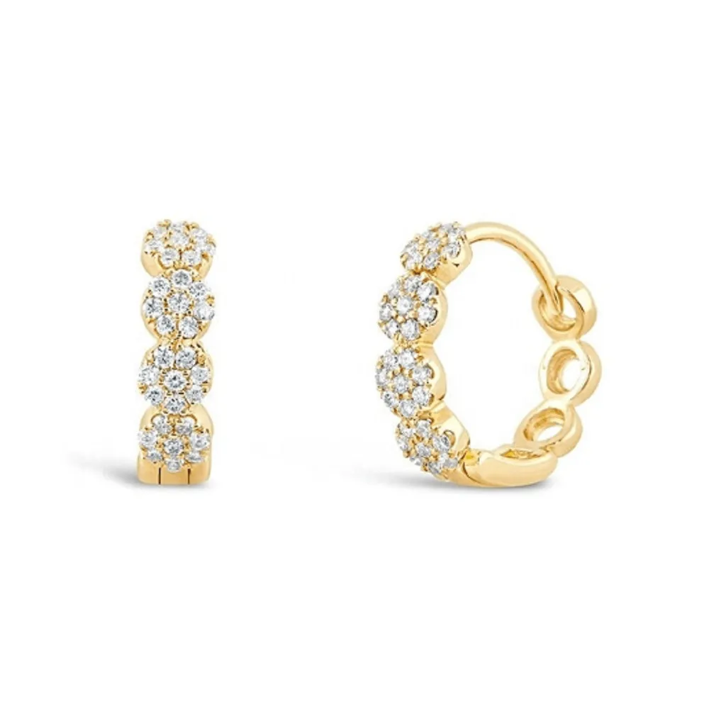 Pair of 925 Sterling Silver White CZ Gold PVD Pave Gold Bridal Hinged Minimal Dainty Clicker Hoop Earrings