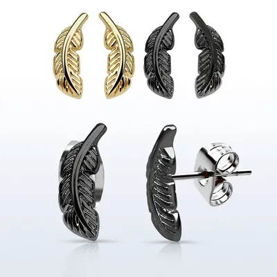 Pair of Anodized Surgical Steel Feather Stud Earrings