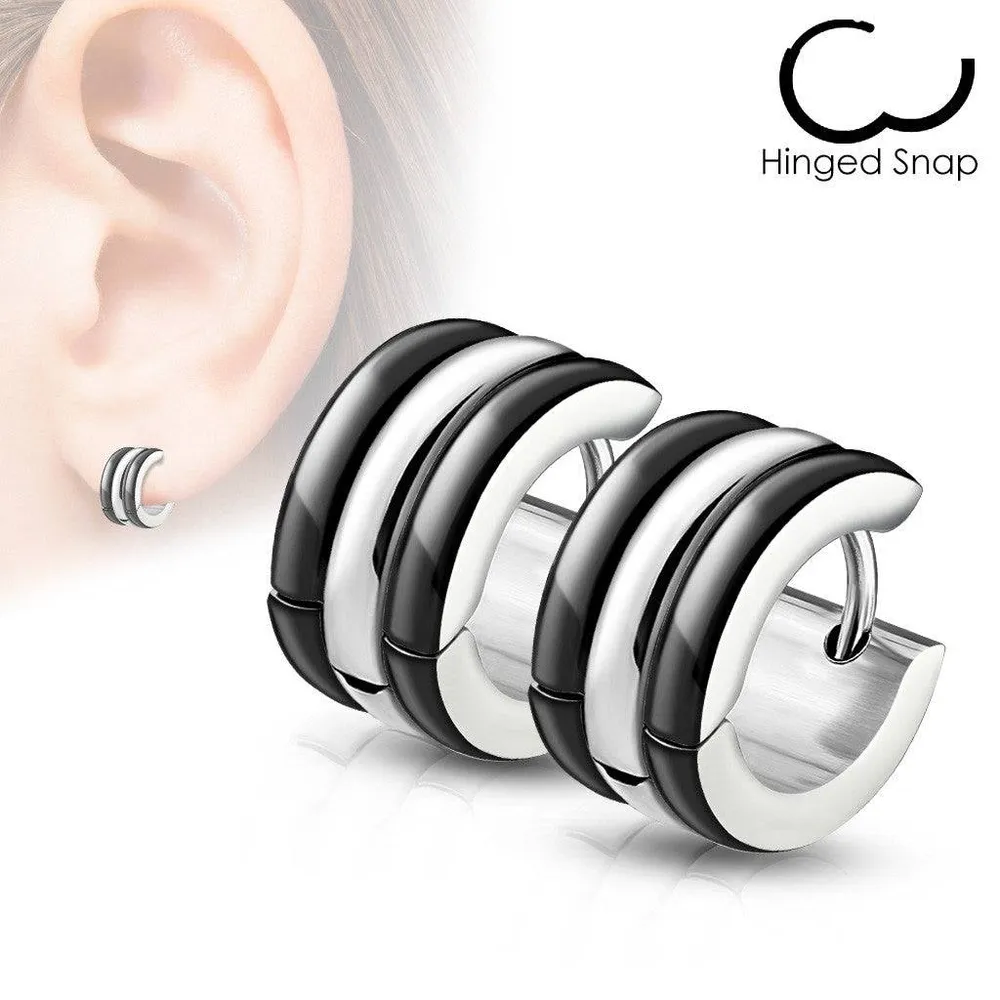 Pair of Black IP Surgical Steel Thick Rounded Hoop Hinged Earrings