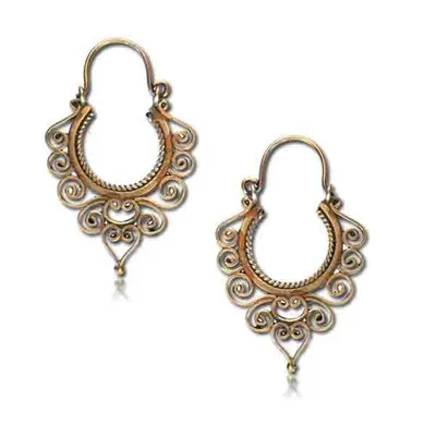 Pair of Brass Ethnic Bronze Style Hoop Earrings
