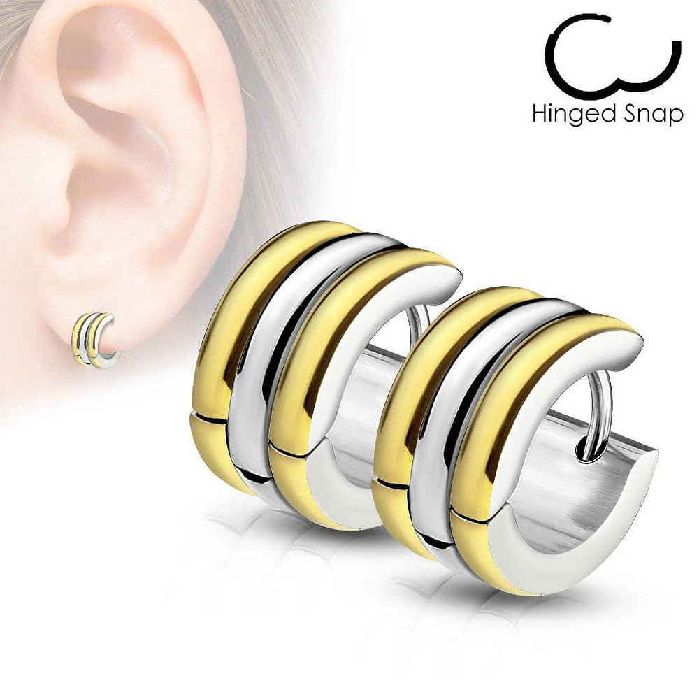 Pair of Gold Surgical Steel Thick Rounded Hoop Hinged Earrings