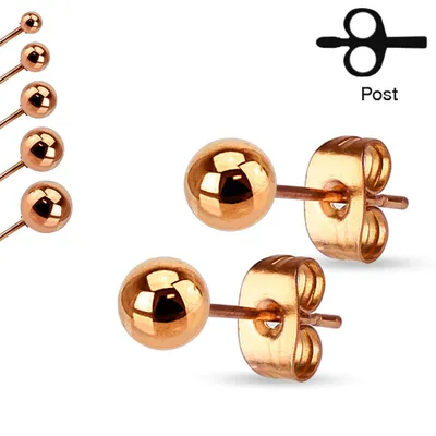 Pair of High Polished 316L Surgical Steel Rose Gold PVD Ball Stud Earrings