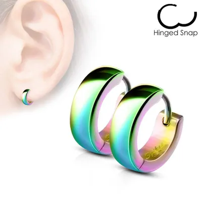 Pair of Rainbow Surgical Steel Rounded Hinged Hoop Earrings