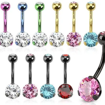 Prong Set 8mm Gem Surgical Steel Belly Button Navel Ring