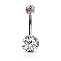 Rainbow PVD Surgical Steel Classic White 8mm CZ Gem Belly Ring