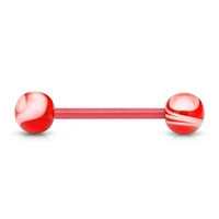 Red Acrylic Straight Barbell with Marble Swirl Acrylic Balls