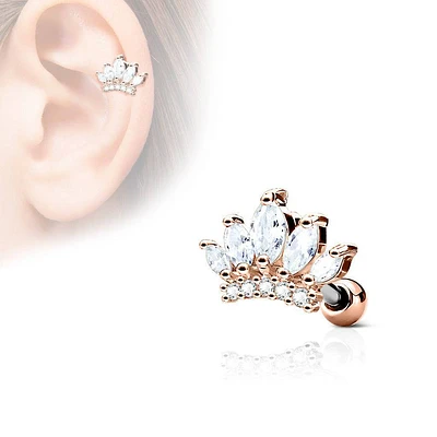 Rose Gold IP Surgical Steel CZ Crown Tiara Ear Cartilage Barbell