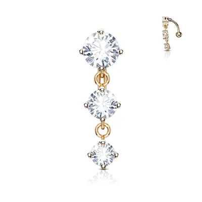 Rose Gold Plated Reverse 3 Round Prong Reverse Belly Ring