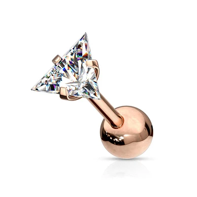 Rose Gold Plated Surgical Steel Ball Back Prong White Triangle CZ Cartilage Ring Stud