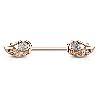 Rose Gold Plated Surgical Steel CZ Paved Angel Wing Nipple Ring