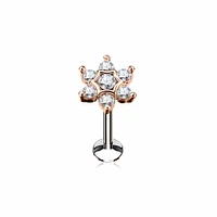 Rose Gold Plated Surgical Steel Internally Threaded White CZ Flower Labret