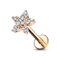 Rose Gold Plated Surgical Steel Internally Threaded White Gem Flower Flat Back