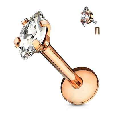 Rose Gold Plated Surgical Steel Marquise White CZ Internally Threaded Labret