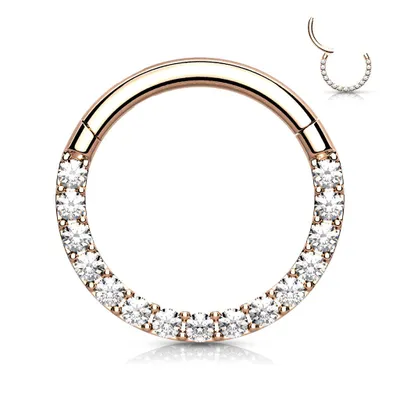 Rose Gold Plated Surgical Steel Paved CZ Hinged Septum Ring Clicker