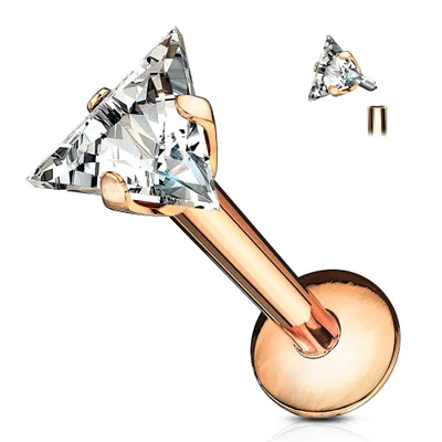Rose Gold Plated Surgical Steel Triangle White CZ Internally Threaded Labret